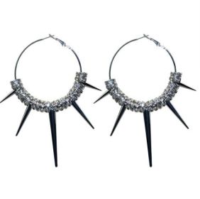 Rhinestone 5 Spike Hoop Pincatch Earring