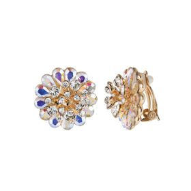 Crystal Stone Circle Clip-On Earrings - AB Gold