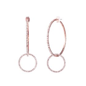 Rhinestone Double Hoop Earrings - 40 mm - Rose Gold