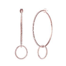 Rhinestone Double Hoop Earrings - 50 mm - Rose Gold