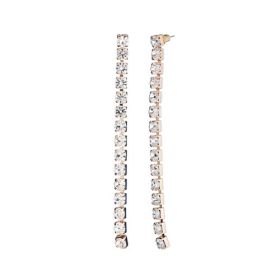 Rhinestone 6 mm 4 in Long One Row Earring, GLD, 0.24x4"