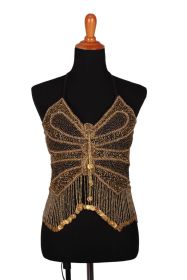 Beaded Butterfly Top with Coins - Black/ Gold