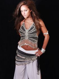 Beaded Butterfly Top with Coins - Black/ Silver