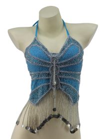 Beaded Butterfly Top with Coins - Turquoise/Silver