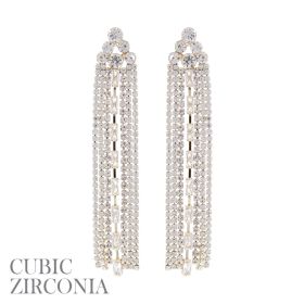 Gold Rhinestone Fringe Cubic Zirconia Baguette Tassel Earrings