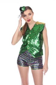 Green/Gold Reversible Sequin Vest, Large