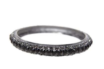 3 Row Rhinestone Metal Bangle - Black