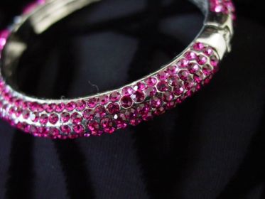 Rhinestone Hinged Bangle - Fuchsia