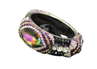 Rhinestone Bangle with Large Oval - Gold Stone