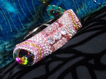 Rhinestone Bangle with Large Oval - Pink Stone