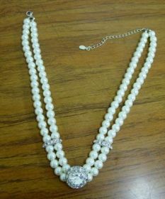 Double Row Pearl necklace with Crystal - Jet