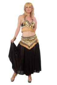 Belly Dancer Costume 3 pc Set..includes Top, Belt and Skirt - Black - L/XL