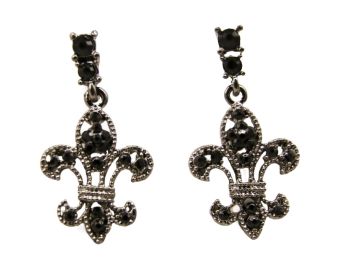 Rhinestone Fleur-de-lis Earring - Black