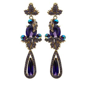 Rhinestone Tear Drop Earring - Purple