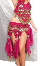 Coin Belt with Tassels - Fuchsia with Gold