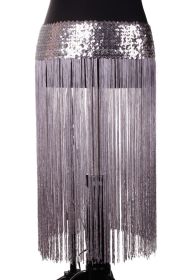 Stretchy Sequins Belt with fringes, Silver, S/M