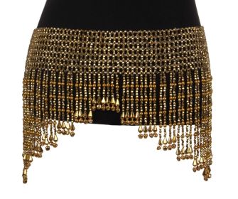 Stretchy Beaded Belt / Top with Bells, Gold