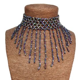 Beaded Choker with Fringes - BLK AB