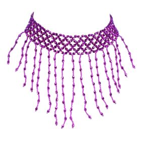 Beaded Choker with Fringes - Fuchsia