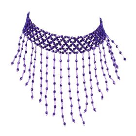 Beaded Choker with Fringes - Purple