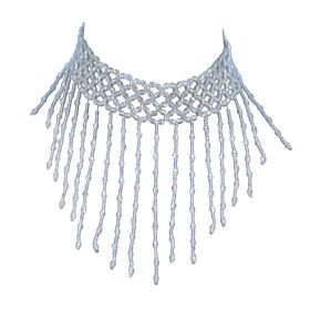 Beaded Choker with Fringes - WhiteAB