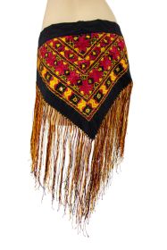 Embroidered Cotton Hip Scarf with Mirror and Fringes - Multi Color