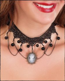 Lace Necklace with Cameo & Swags