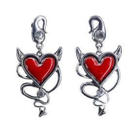 Devil Heart Earrings with Clear Stones