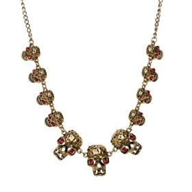 Gold Skull with Red Stone Necklace