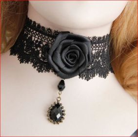 Victorian black lace rose choker