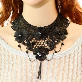 Black Lace Necklace with Chains and Pendant