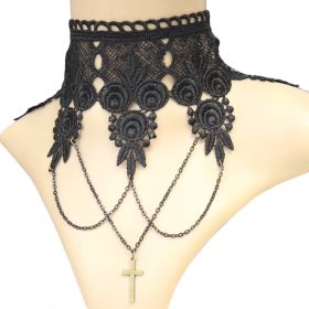 Black Lace Cross Choker with Chain Swags