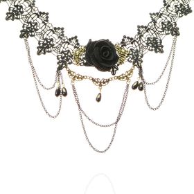 Black Lace Rose Choker with Chain Swags