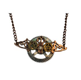 Steampunk Bat Necklace with Gears