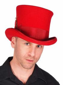 Steampunk TOP Hat - 100% wool felt - 2XL..6" height - 63cm head size, Red