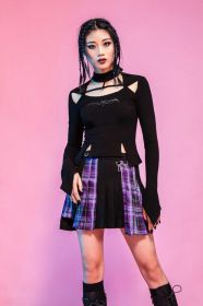 PUNK Asymmetrical Pleated Belt Skirt-L