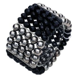 5 Line Beaded Bracelet - Blk/Silv