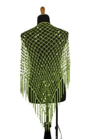 Crochet Triangle Scarf with Fringes - Neon Green