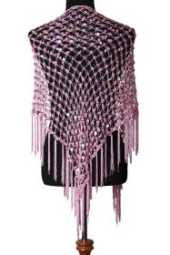 Crochet Triangle Scarf with Fringes - Pink SOLID