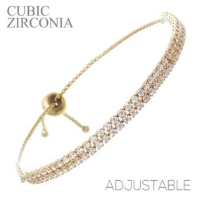 2 Row Cubic Zirconia Slider Bracelet - Gold