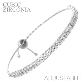 2 Row Cubic Zirconia Slider Bracelet - Silver