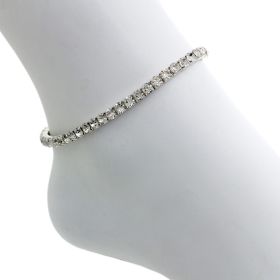 Rhinestone Stretchy Anklet - 1 row-Silver