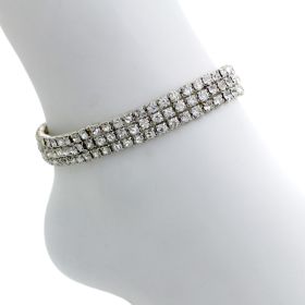 Rhinestone Stretchy Anklet - 3 row-Silver