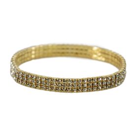 Rhinestone Stretchy Anklet - 3 row- Gold