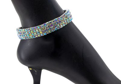 Rhinestone Stretchy Anklet - 4 row- AB Silver