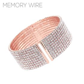 10 Row Rose Gold Rhinestone Memory Wire Bracelet