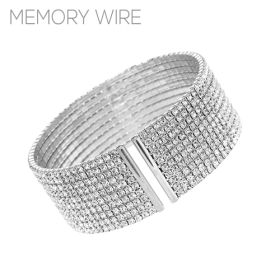 10 Row Silver Rhinestone Memory Wire Bracelet