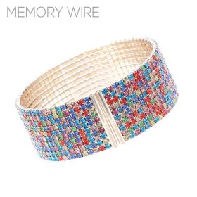 10 Row Rainbow Rhinestone Memory Wire Bracelet