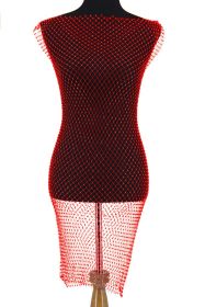 Rhinestone Crochet Dress - Red