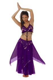 2 Pc Belly Dancing Set- Purple with Silver coins - M/L